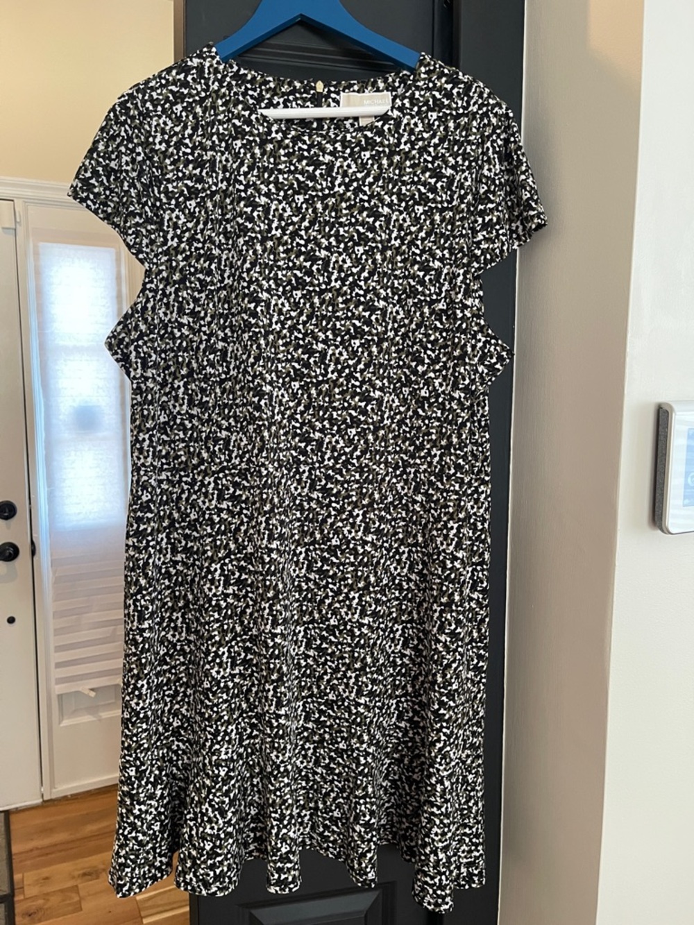 MICHAEL Michael Kors Black, Olive Green & White Printed Midi Dress